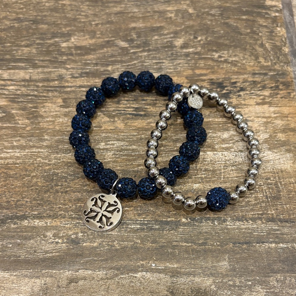 Rustic Cuff Blue and Silver Beaded Bracelets